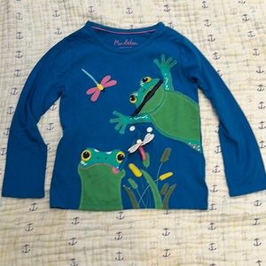 NWOT Baby Boden frog and dragonfly shirt with appliqués and zippers - size 5-6